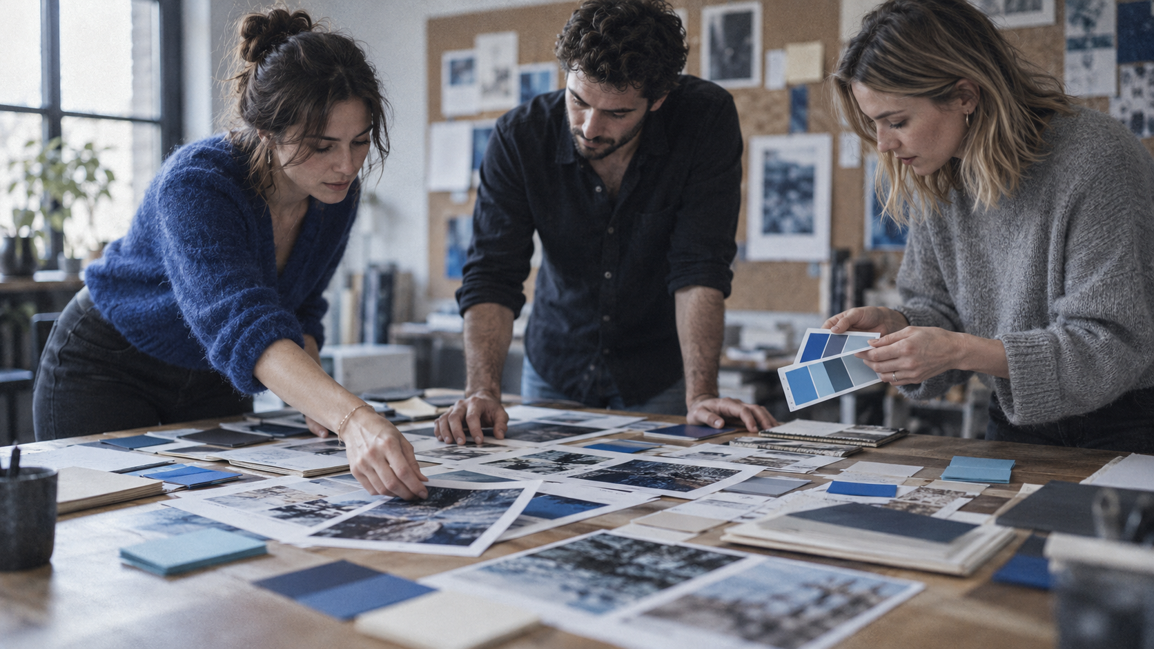 Une équipe marketing travaillant sur des supports visuels